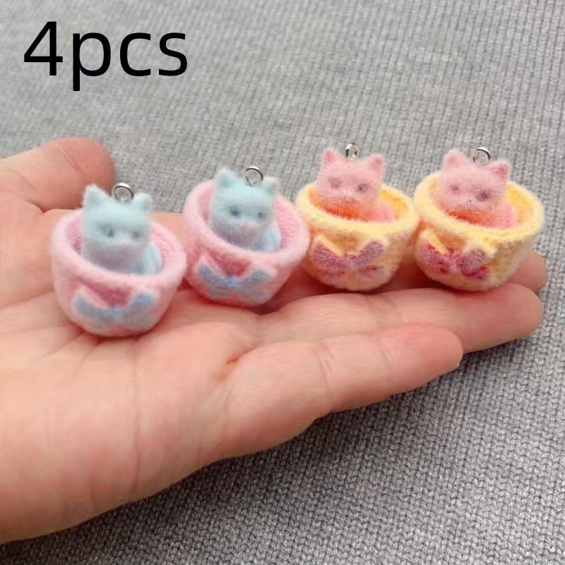 4 adet 3D peluş reçine kedi ko - Jewelry Making Party incelemesi ve fiyatı